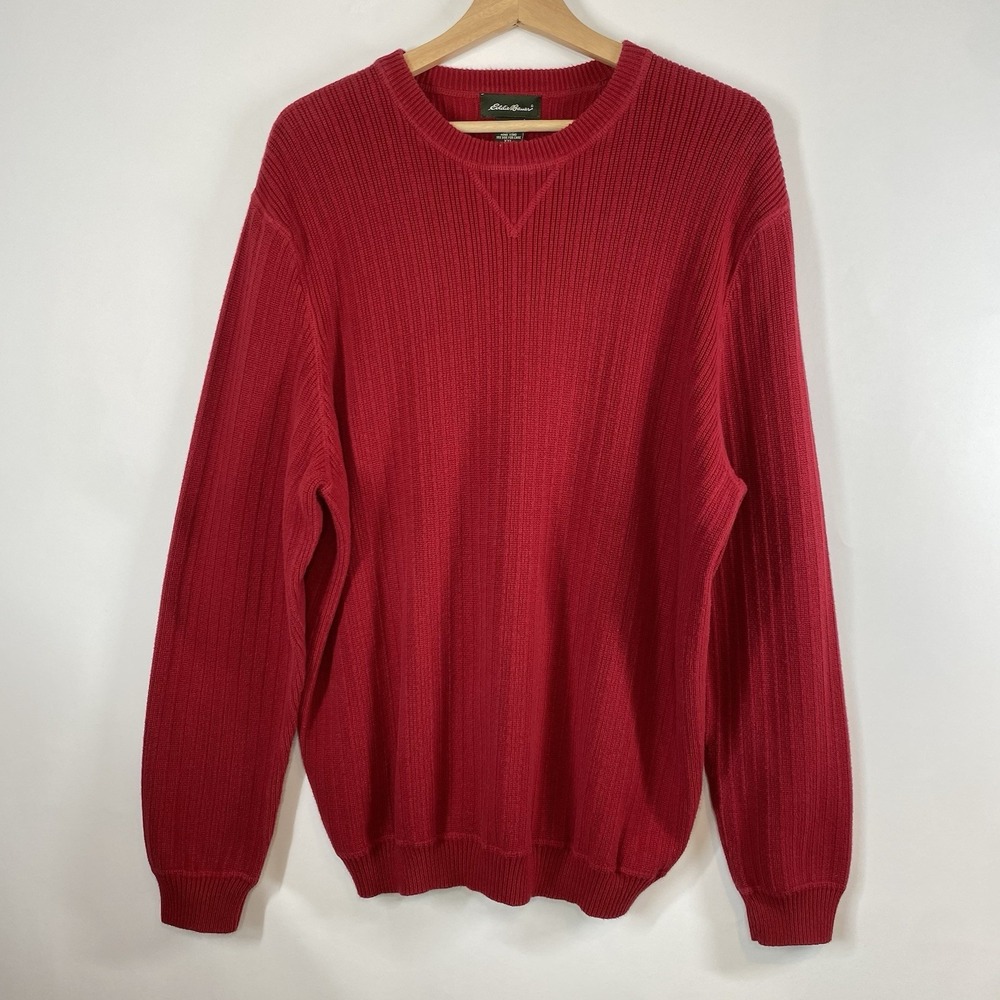 Eddie Bauer Women's Cotton Knit Sweater XXL Red Ribbed Minimalist Classic Preppy